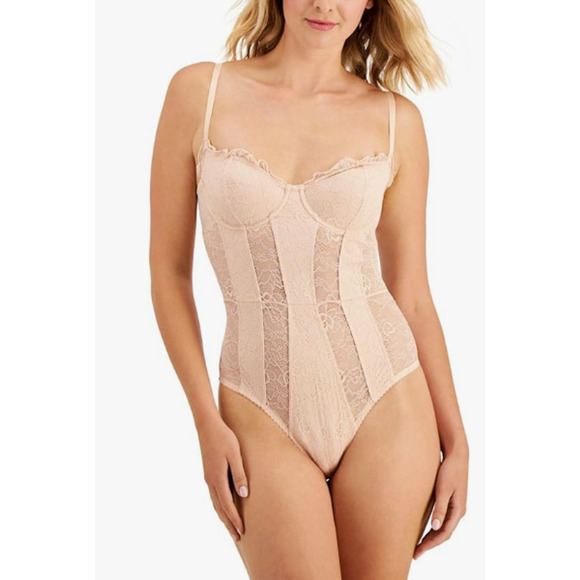 I.N.C. INTERNATIONAL CONCEPTS SOLID LACE CUP BODYSUIT BALLET PINK SIZE MEDIUM - Picture 1 of 14